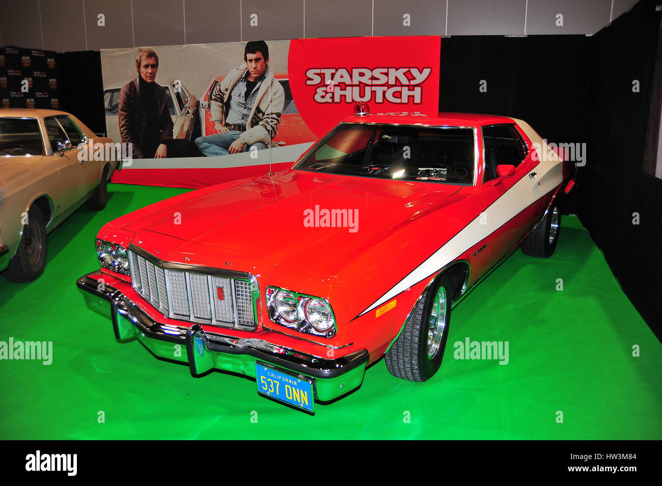 The Ford Gran Torino car featured in the 1970's TV show Starsky & Hutch at the Liverpool MCM Comicon. Stock Photo