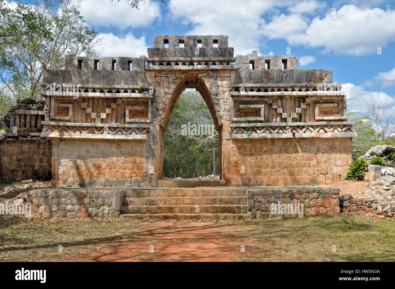 El Arco, back, historical Mayan city Labna, Yucatan State, Mexico Stock Photo