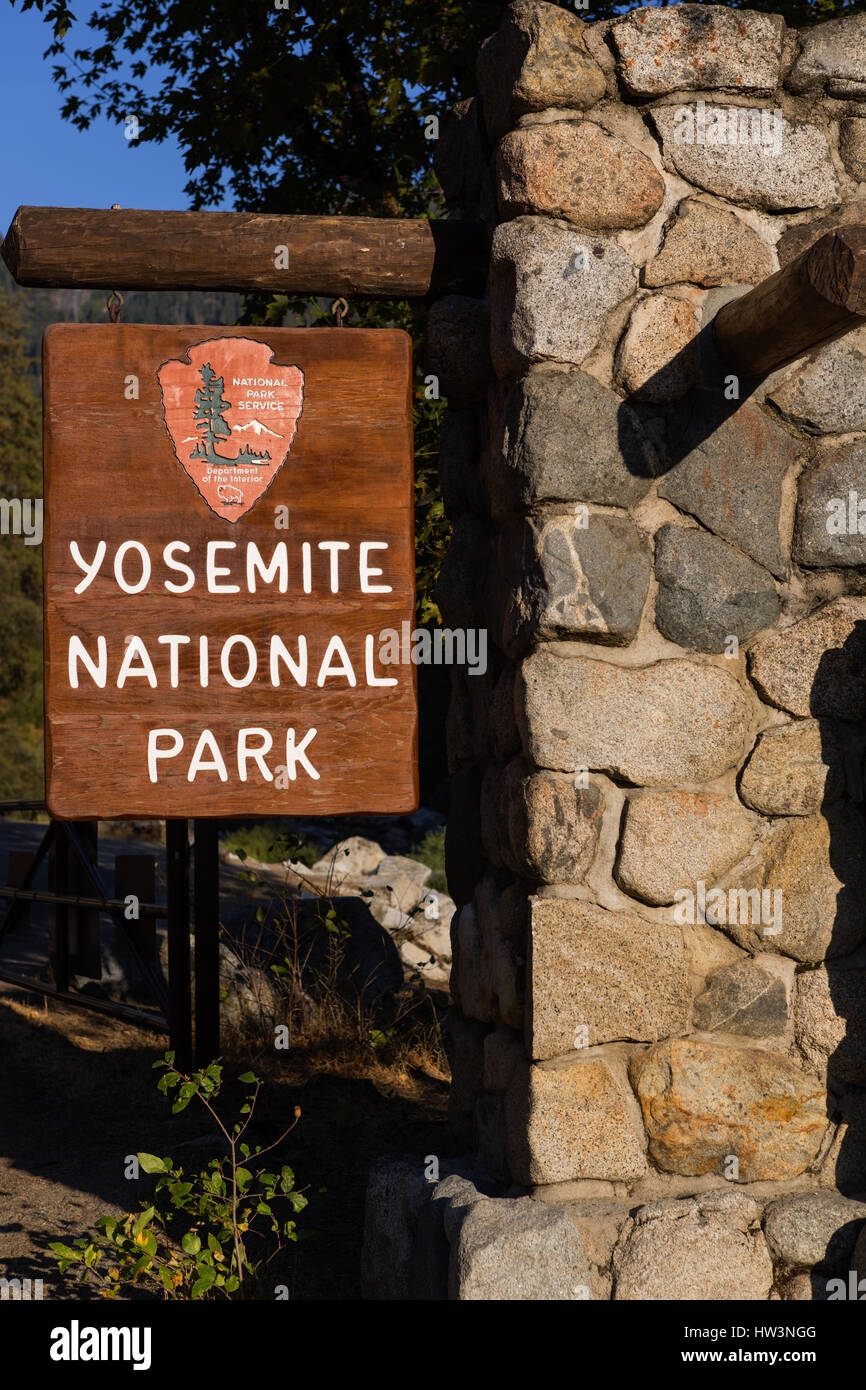 Yosemite National Park sign, Yosemite National Park, CA, USA Stock
