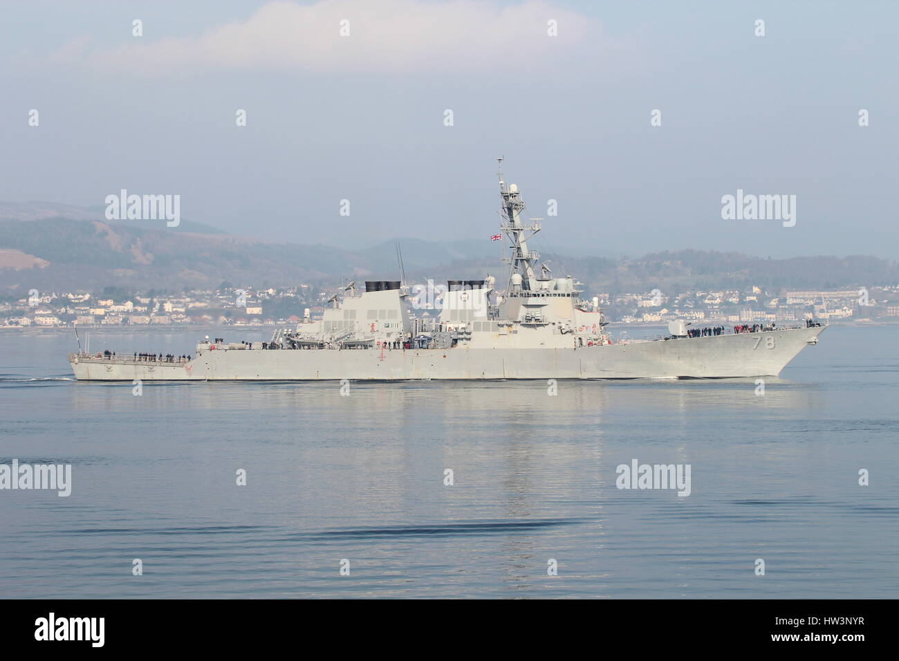USS Porter (DDG-78), an Arleigh Burke-class destroyer of the United States Navy, on her arrival for Exercise Joint Warrior 15-1. Stock Photo