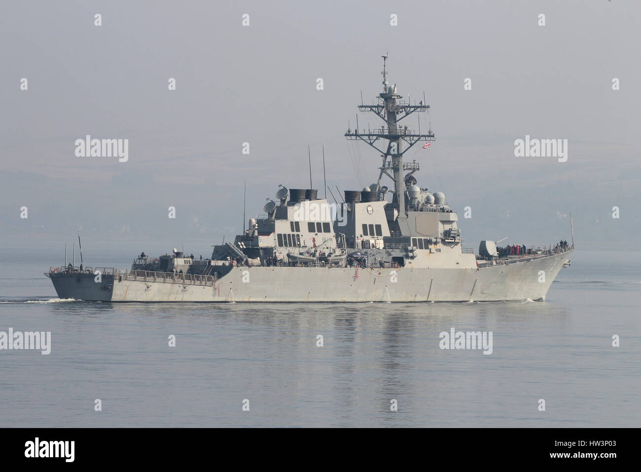USS Porter (DDG-78), an Arleigh Burke-class destroyer of the United States Navy, on her arrival for Exercise Joint Warrior 15-1. Stock Photo