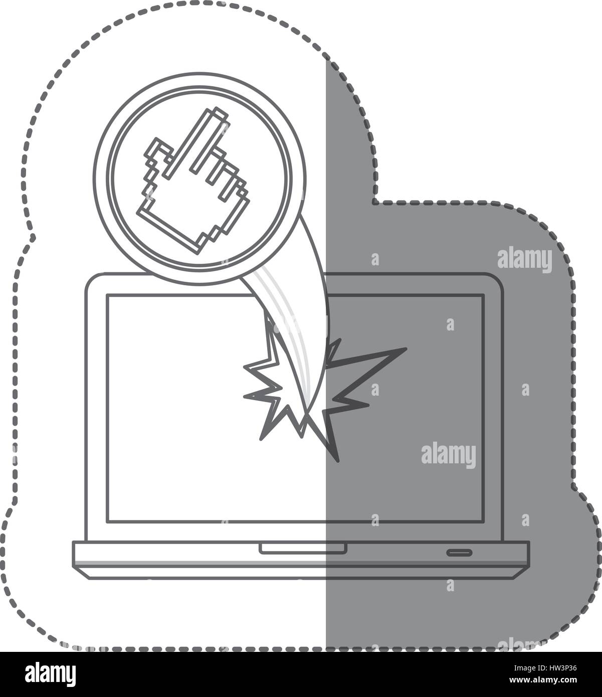 sticker monochrome silhouette broken front view tech laptop with ...