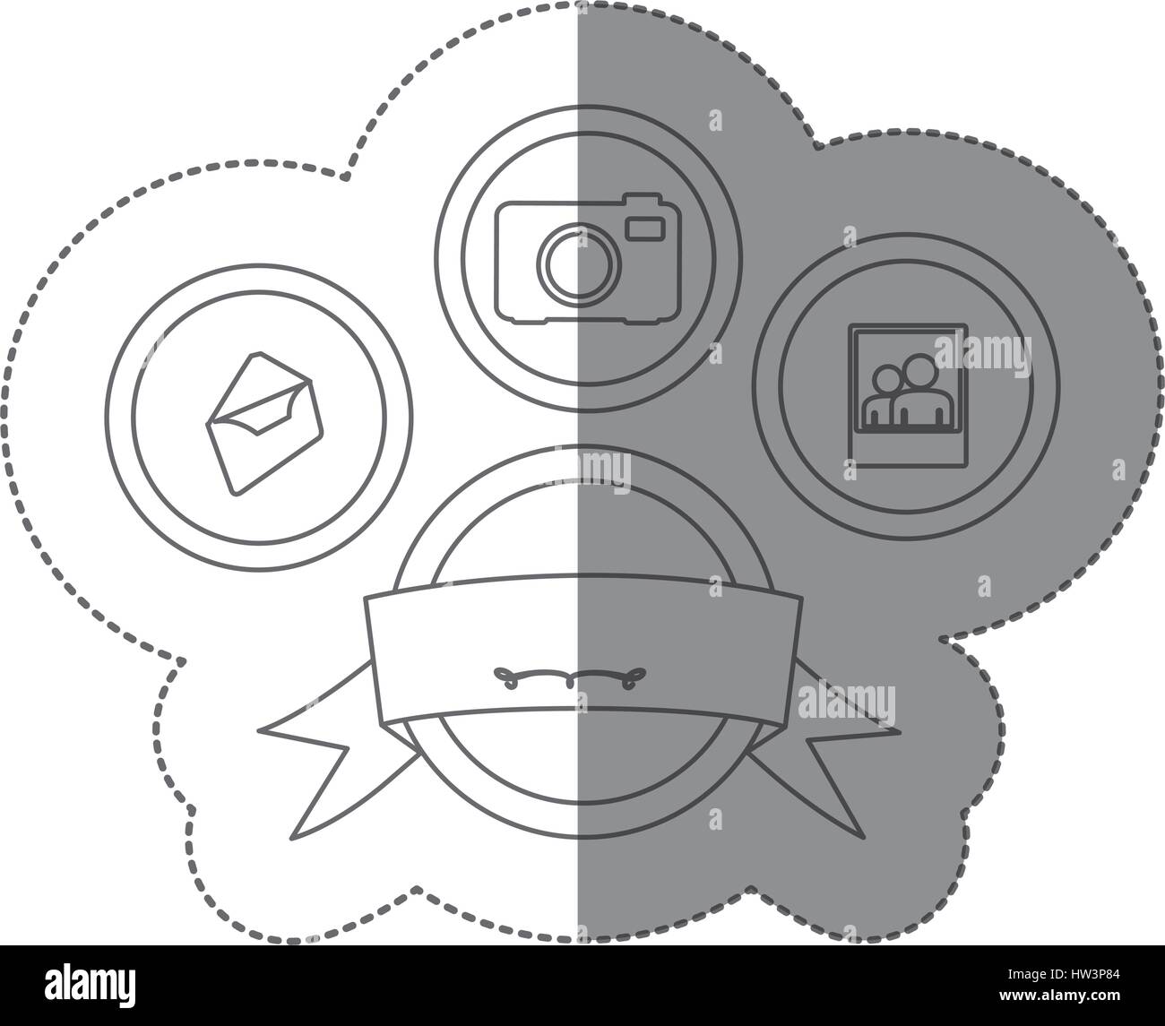 sticker monochrome silhouette button apps with emblem ribbon decorative Stock Vector Image & Art