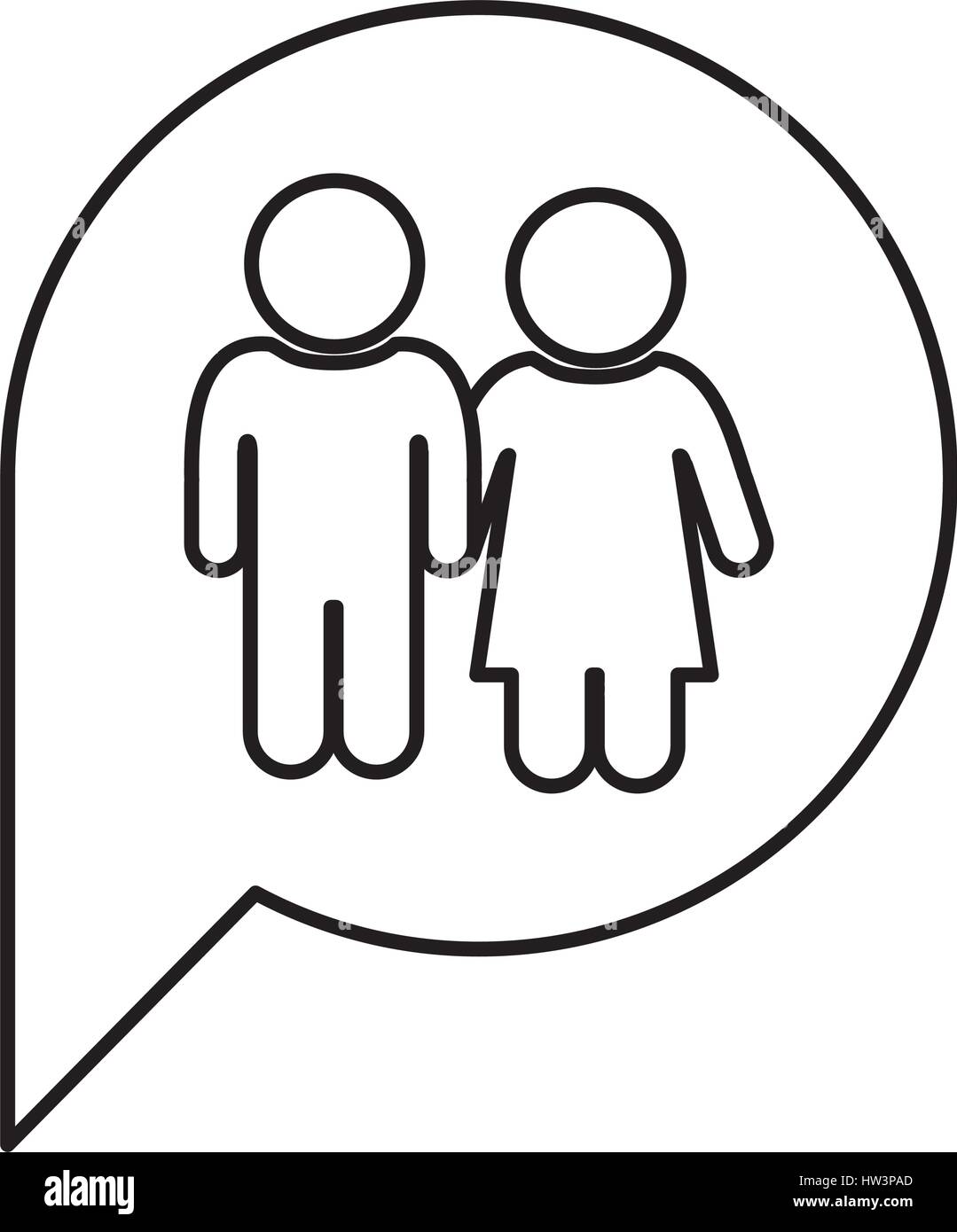 monochrome contour of oval speech with pictogram of couple Stock Vector ...