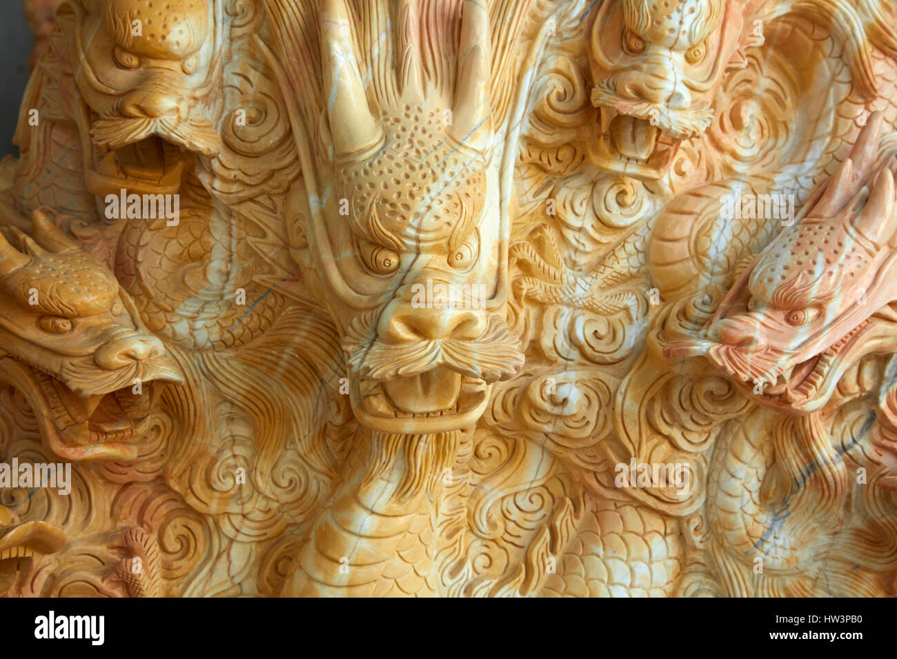 Hand crafted marble dragon sculpture at tourist shop, Marble Mountains, Da Nang, Vietnam Stock Photo