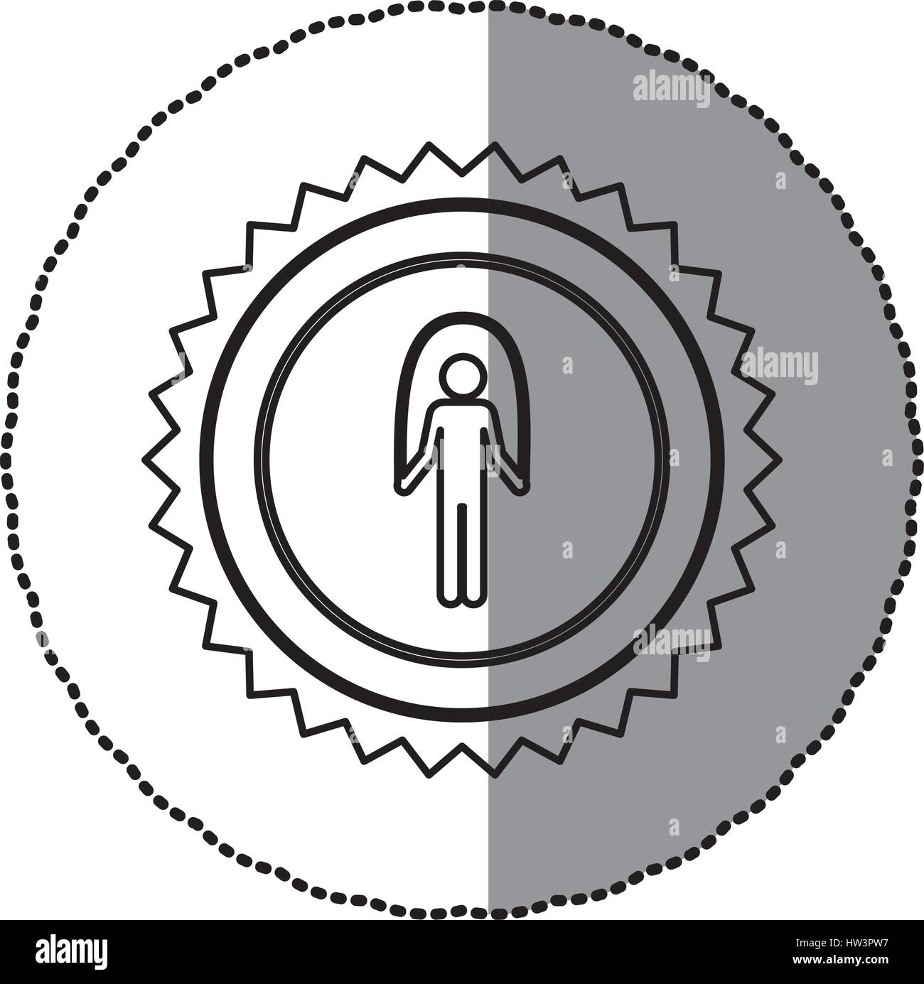 sticker of monochrome circular frame with contour sawtooth of pictogram with training in jumping rope Stock Vector