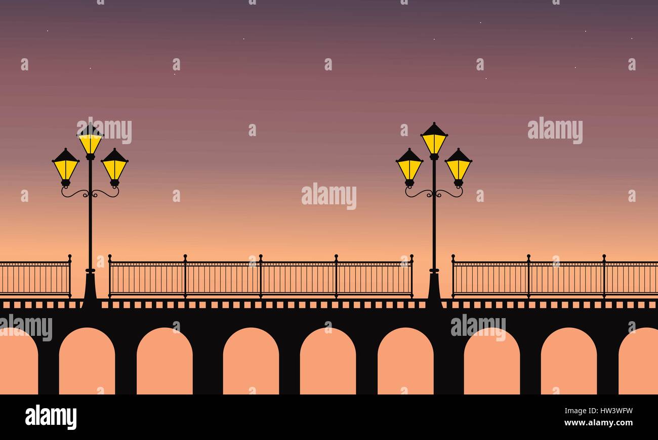 Street lamp on bridge at night scenery Stock Vector Image & Art - Alamy