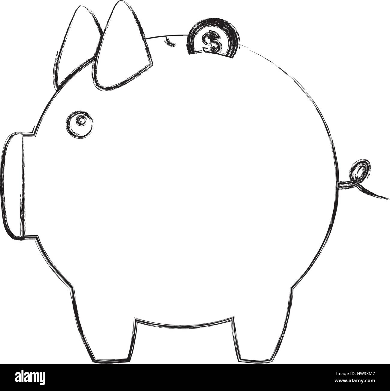 monochrome sketch of piggy bank Stock Vector