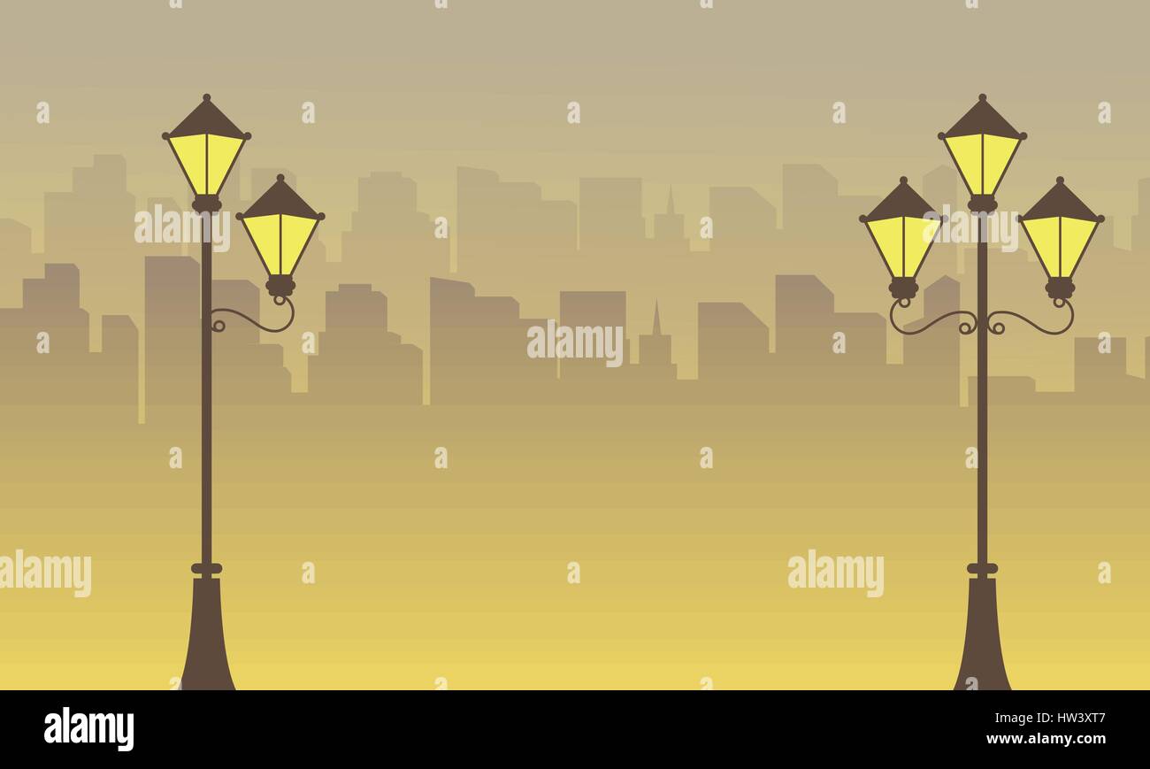 Silhouette of town and street lamp scenery Stock Vector Image & Art - Alamy
