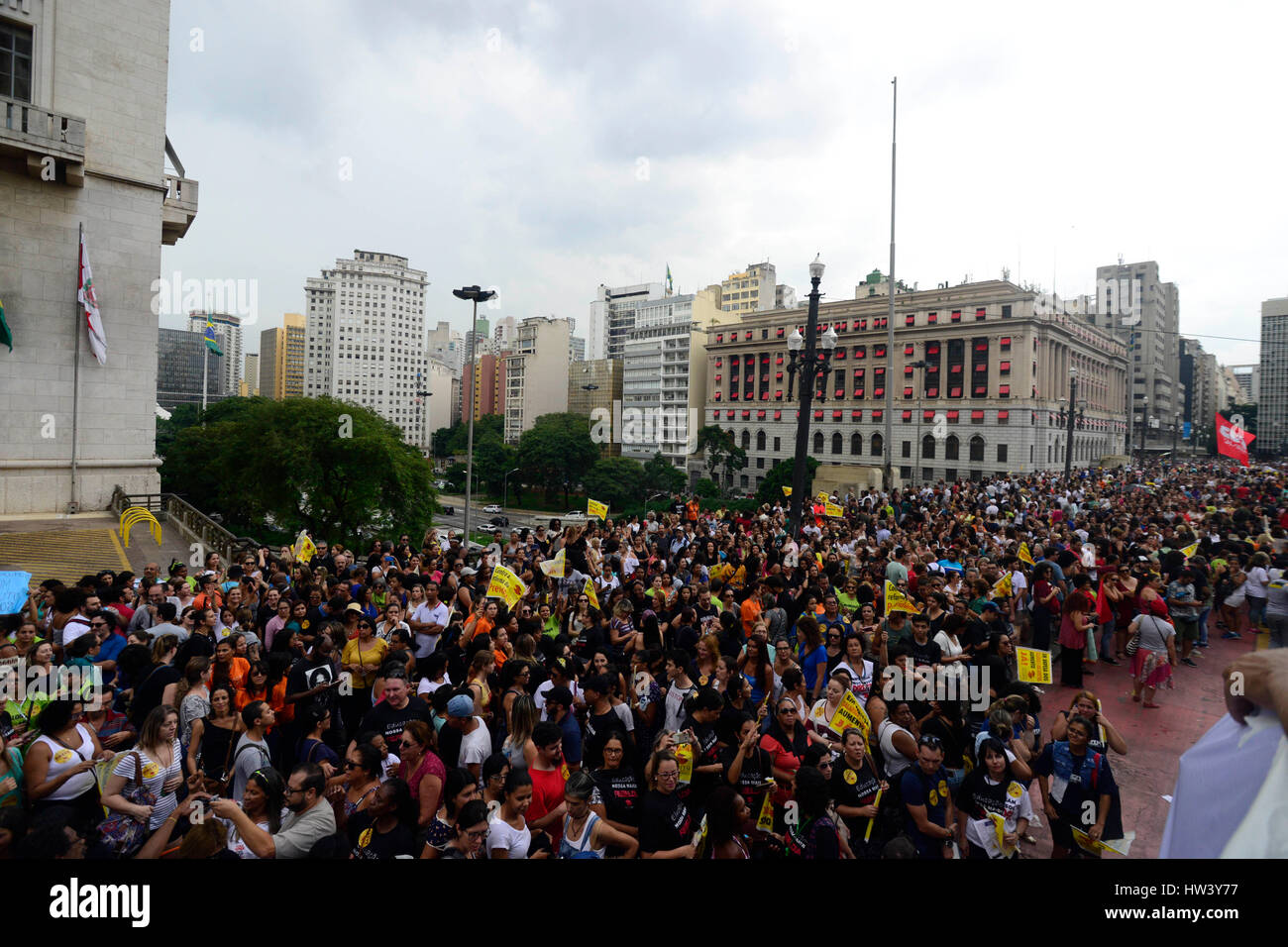 Sao Paulo, Brazil. 15th Mar, 2017. Demonstrators take part in a protest ...