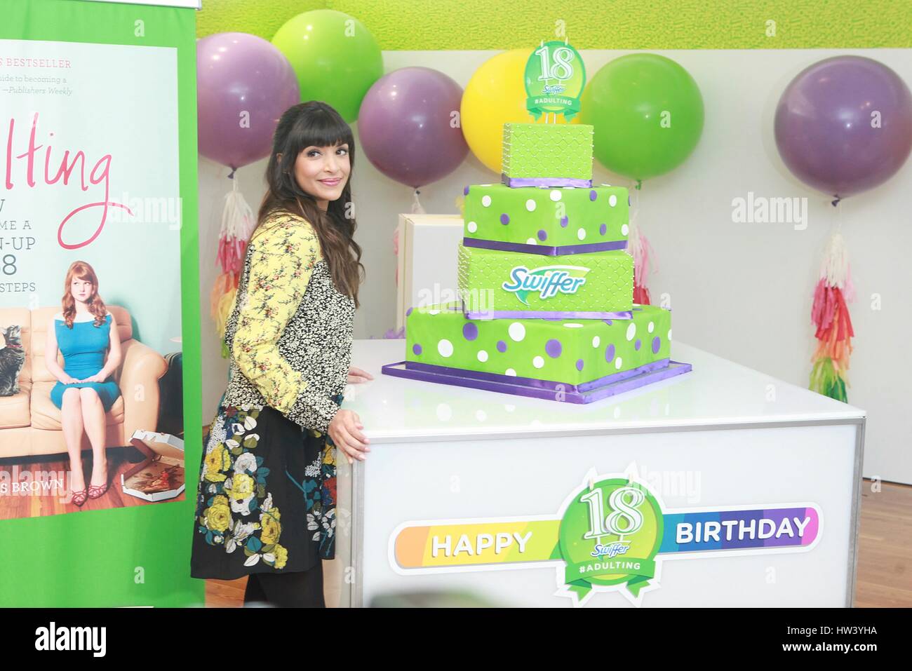 New York, NY, USA. 16th Mar, 2017. Hannah Simone celebrates Swiffer's
