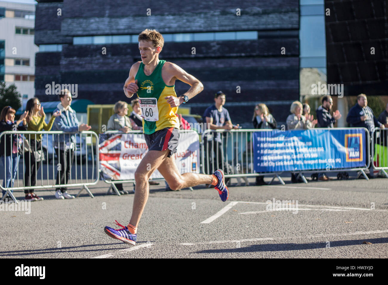CARDIFF, UNITED KINGDOM. Cardiff Half Marathon 2016 had a record breaking 22,000 runners this year. Stock Photo