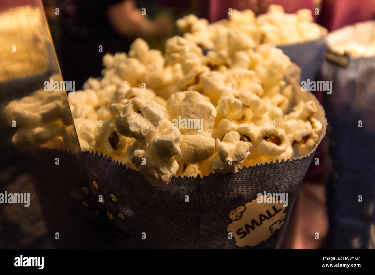 CARDIFF, UNITED KINGDOM. A small popcorn sold at Cineworld, all freshly popped on site. Stock Photo