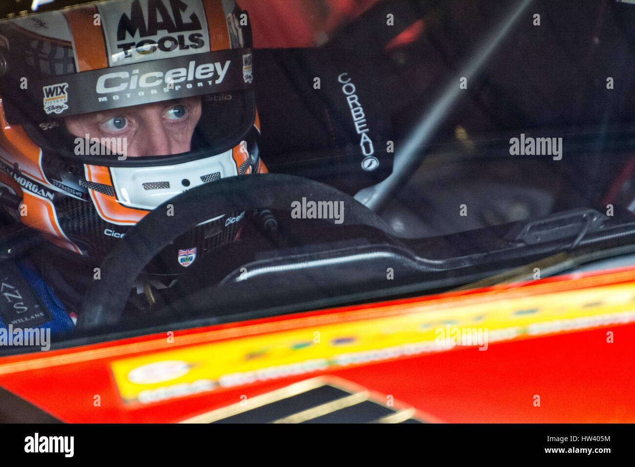 Castle Donington, UK. 16th March, 2017. BTCC racing driver Adam Morgan ...