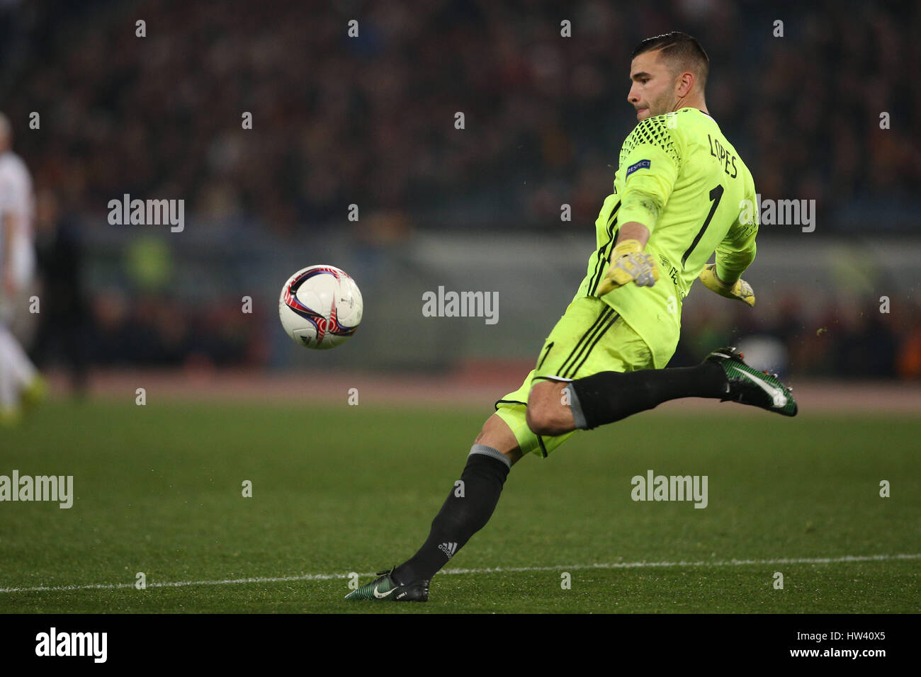 Rome, Italy 16 March, 2017: Anthony Lopes in action during the  Uefa  league match between A.s. Roma vs Olympique Lyonnais  at Olympic Stadium in Rome on March, 2017 Credit: marco iacobucci/Alamy Live News Stock Photo