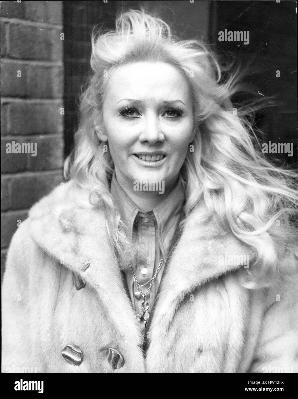 May 05, 1973 - ''Bribery at BBC'' - 15 arrested: The famous singer Dorothy Squires was arrested today in connection with allegations that BBC producers were bribed broadcast pop records. Warrants were issued for the detention of 14 other people, including Janie Jones, West End hostess and former model. Photo Shows West End hostess and former model Janie Jones. (Credit Image: © Keystone Press Agency/Keystone USA via ZUMAPRESS.com) Stock Photo