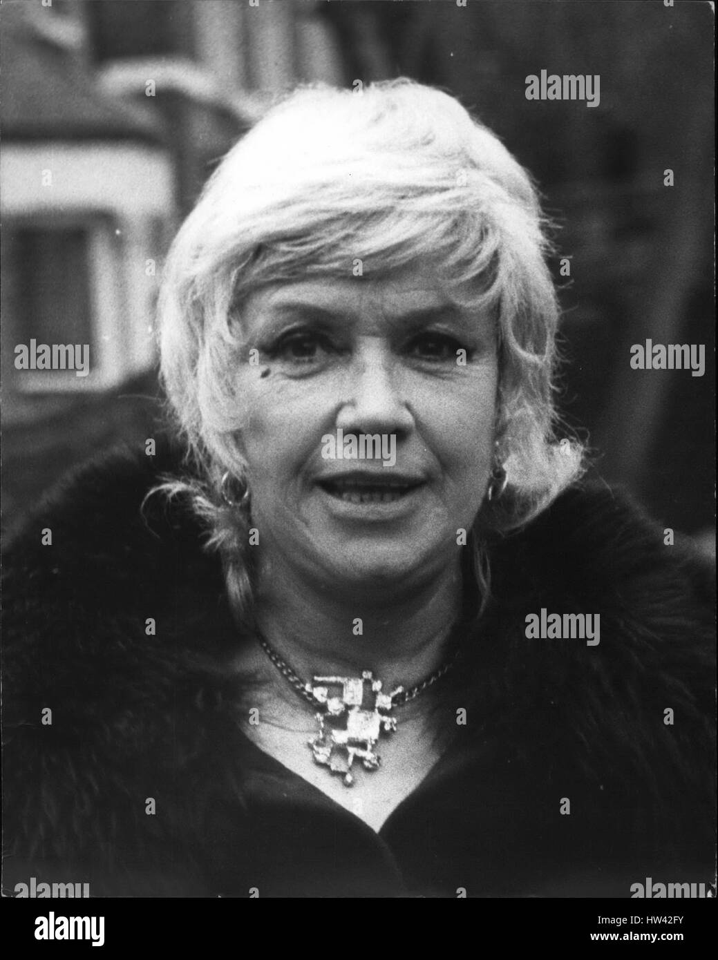May 05, 1973 - ''Bribery At BBC'' - 15 Arrested. The famous singer Dorothy Squires was arrested today in connection with allegations that BBC producers were bridbed to broadcast pop records. Warrants were issued for the detention of 14 other people, including Janie Jones, West End hostess and former model. Photo Shows:- Singer Dorothy Squires. (Credit Image: © Keystone Press Agency/Keystone USA via ZUMAPRESS.com) Stock Photo