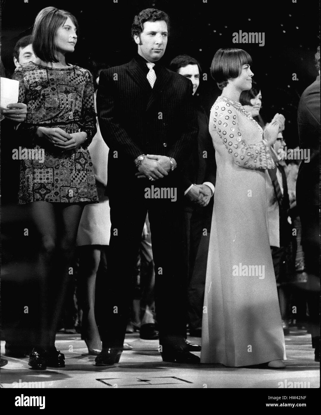 Nov. 11, 1967 - Final Rehearsal for Tonight's Royal Variety Performance at the London Palladium. Photo Shows: On the stage for the grand finale rehearsal at the London Palladium today are (L. to R.) Sandy Shaw, Tom Jones, two of Britain's pop stars, and French star, Mireille Mathieu, described as a new ''Edith Piaf' (Credit Image: © Keystone Press Agency/Keystone USA via ZUMAPRESS.com) Stock Photo