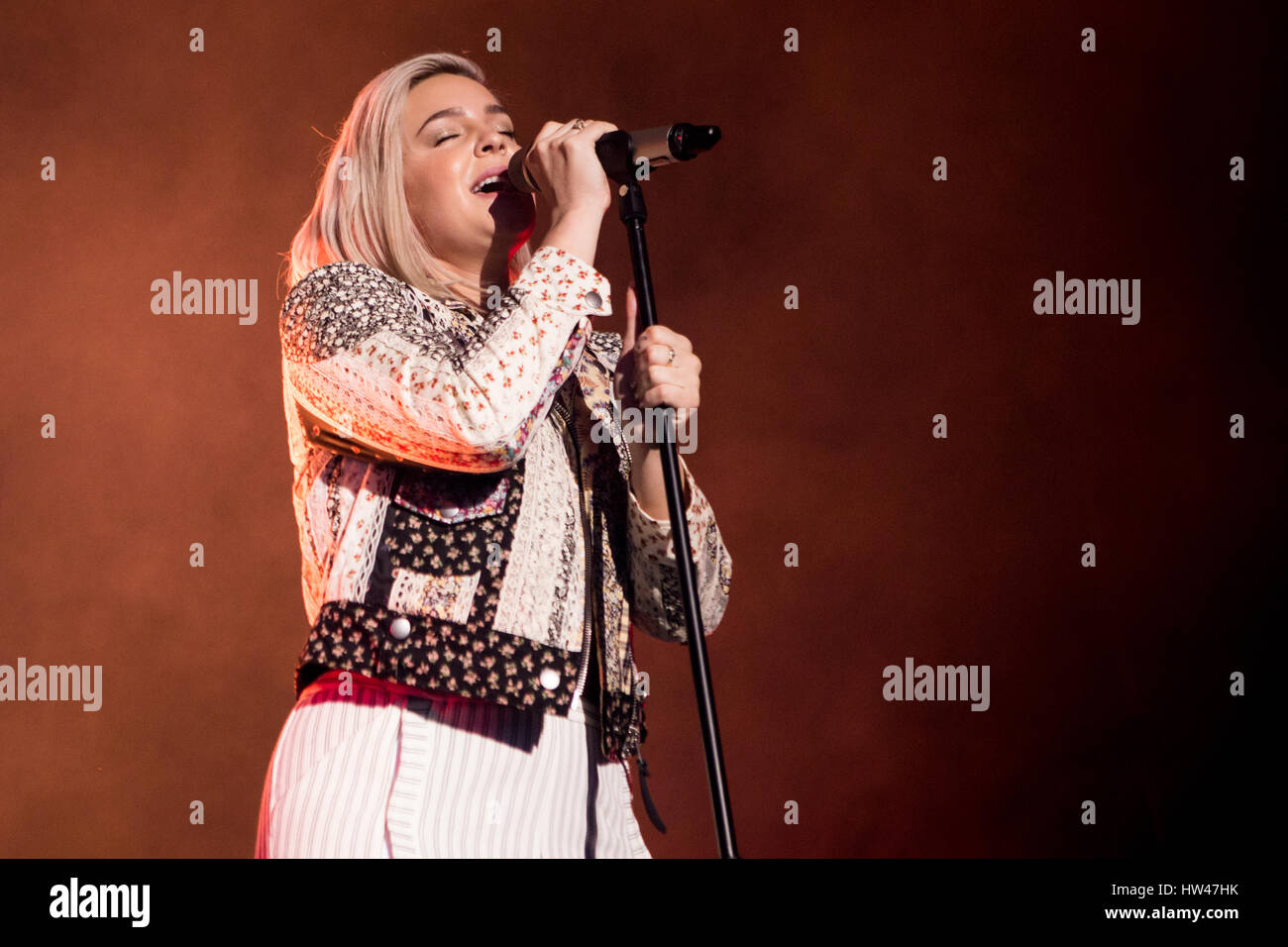Turin, Italy. 16th Mar, 2017. The English singer-songwriter Anne-Marie Nicholson known professionally as ANNE-MARIE performs live on stage at PalaAlpitour opening the show of Ed Sheeran Credit: Rodolfo Sassano/Alamy Live News Stock Photo
