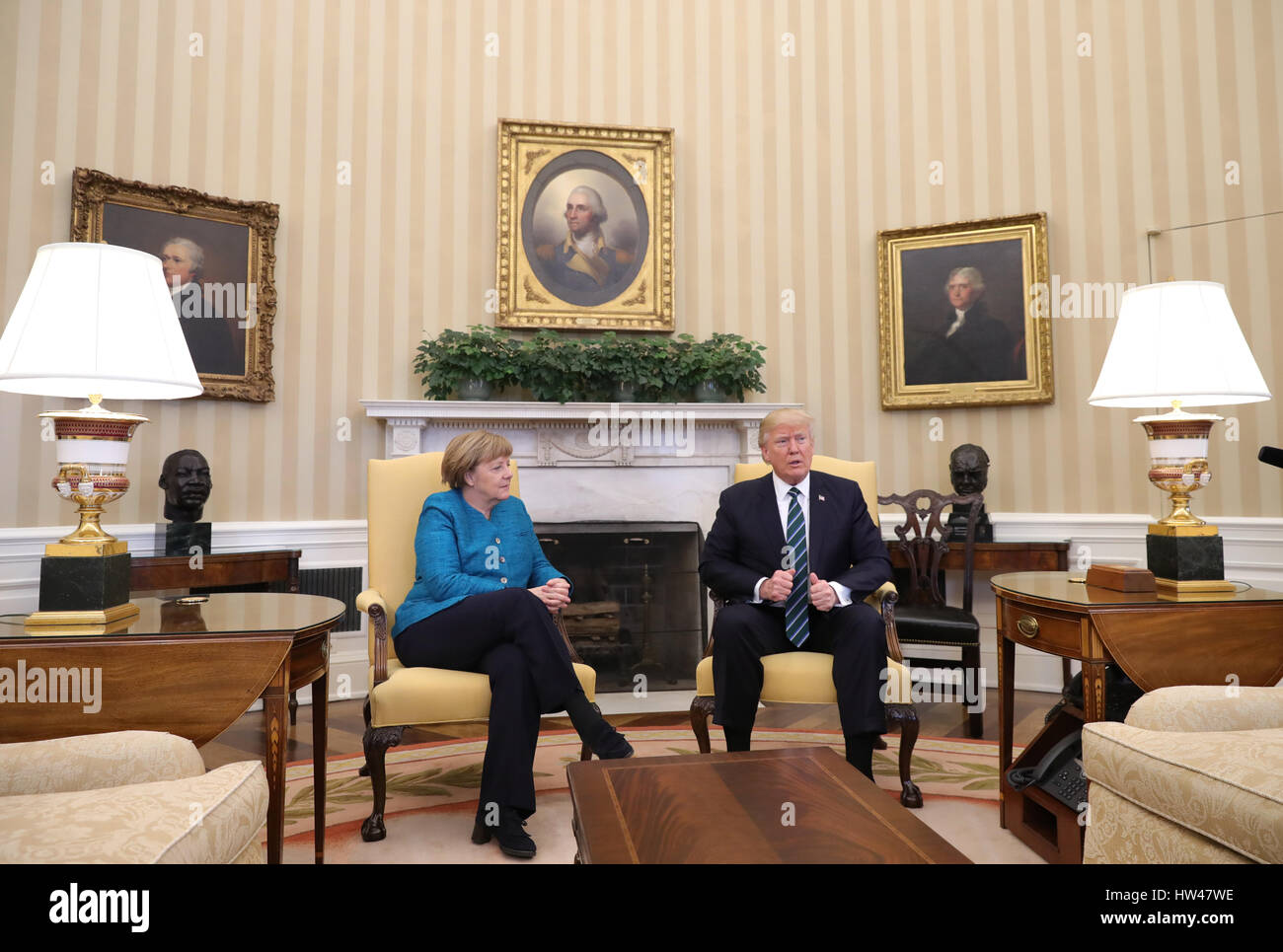 Washington, USA. 17th Mar, 2017. German Chancellor Angel Merkel and US-President Donald Trump meet with each other at the White House in Washington, US, 17 March 2017. Credit: dpa picture alliance/Alamy Live News Stock Photo