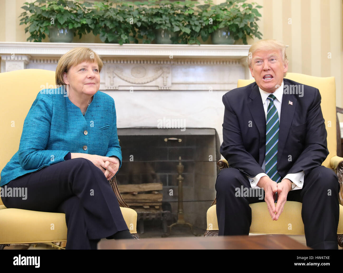 Washington, USA. 17th Mar, 2017. German Chancellor Angel Merkel and US-President Donald Trump meet with each other at the White House in Washington, US, 17 March 2017. Credit: dpa picture alliance/Alamy Live News Stock Photo