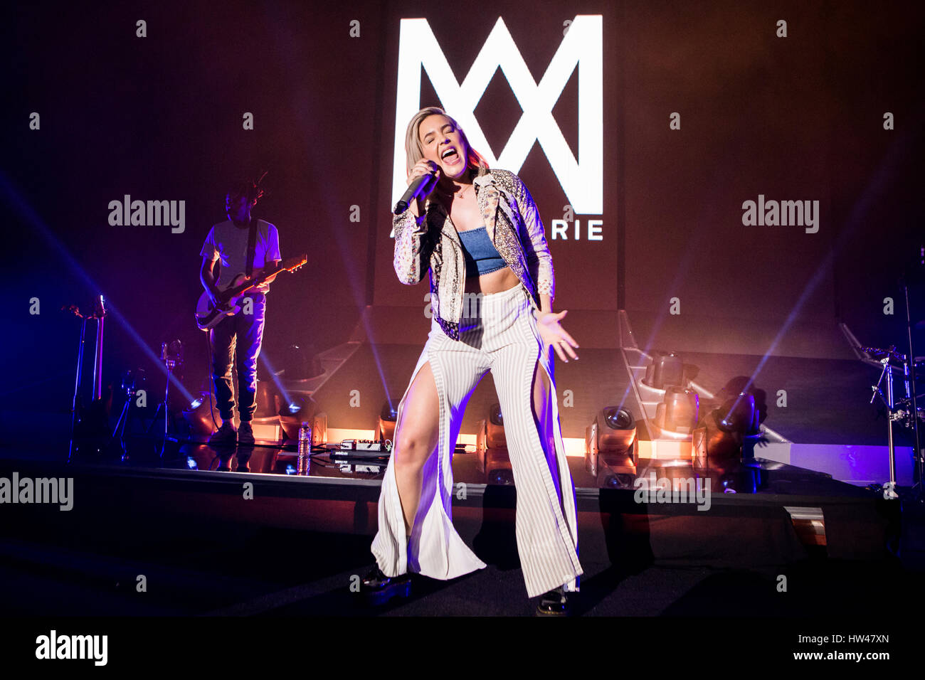 Turin, Italy. 16th Mar, 2017. The English singer-songwriter Anne-Marie Nicholson known professionally as ANNE-MARIE performs live on stage at PalaAlpitour opening the show of Ed Sheeran Credit: Rodolfo Sassano/Alamy Live News Stock Photo