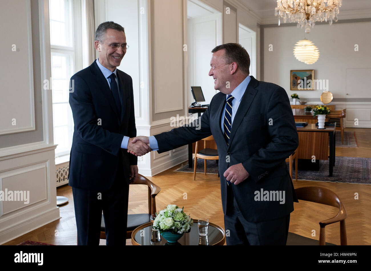 NATO Secretary General Jens Stoltenberg (L) and Danish Prime Minister ...