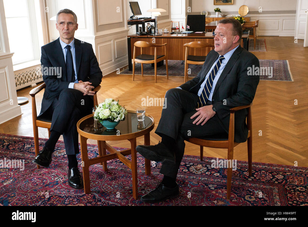 NATO Secretary General Jens Stoltenberg (L) meets Danish Prime Minister ...