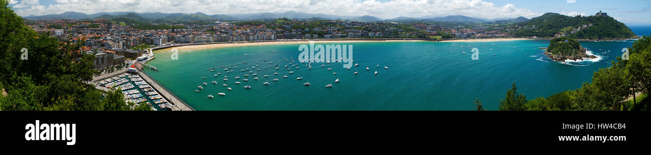 Panoramic view of harbor and bay, San Sebastian, Basque Autonomous Community, Spain Stock Photo