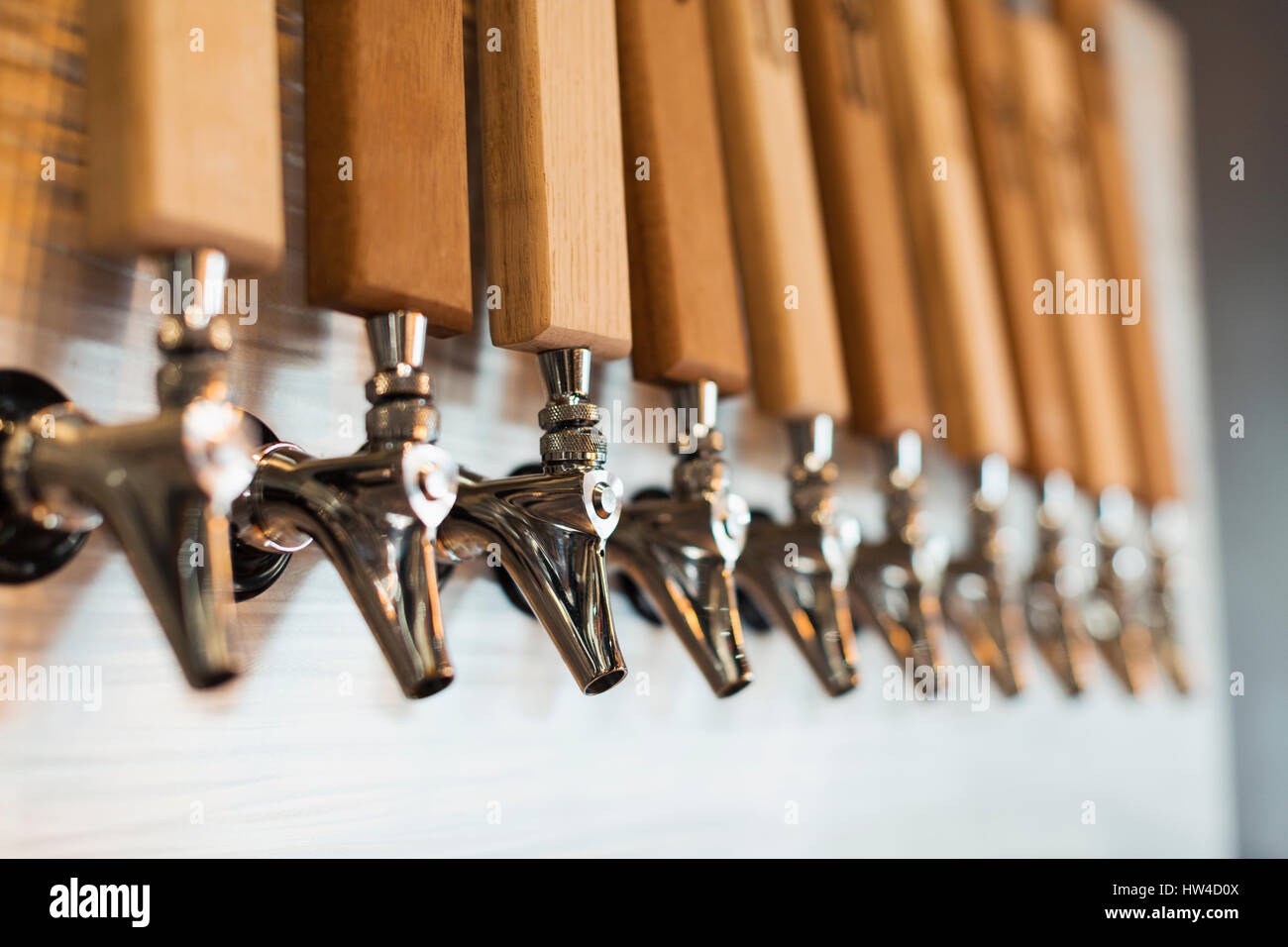 Close up of beer taps Stock Photo