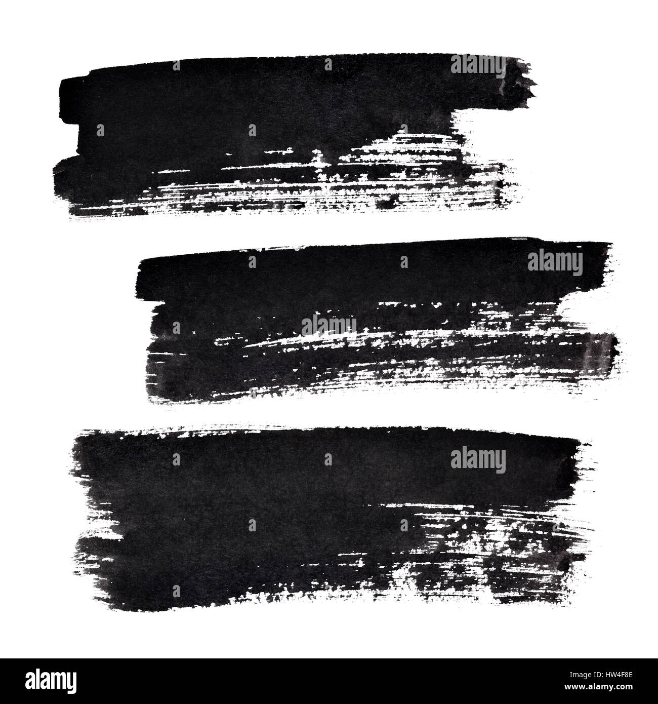 Set of black bold brush strokes isolated on the white background ...