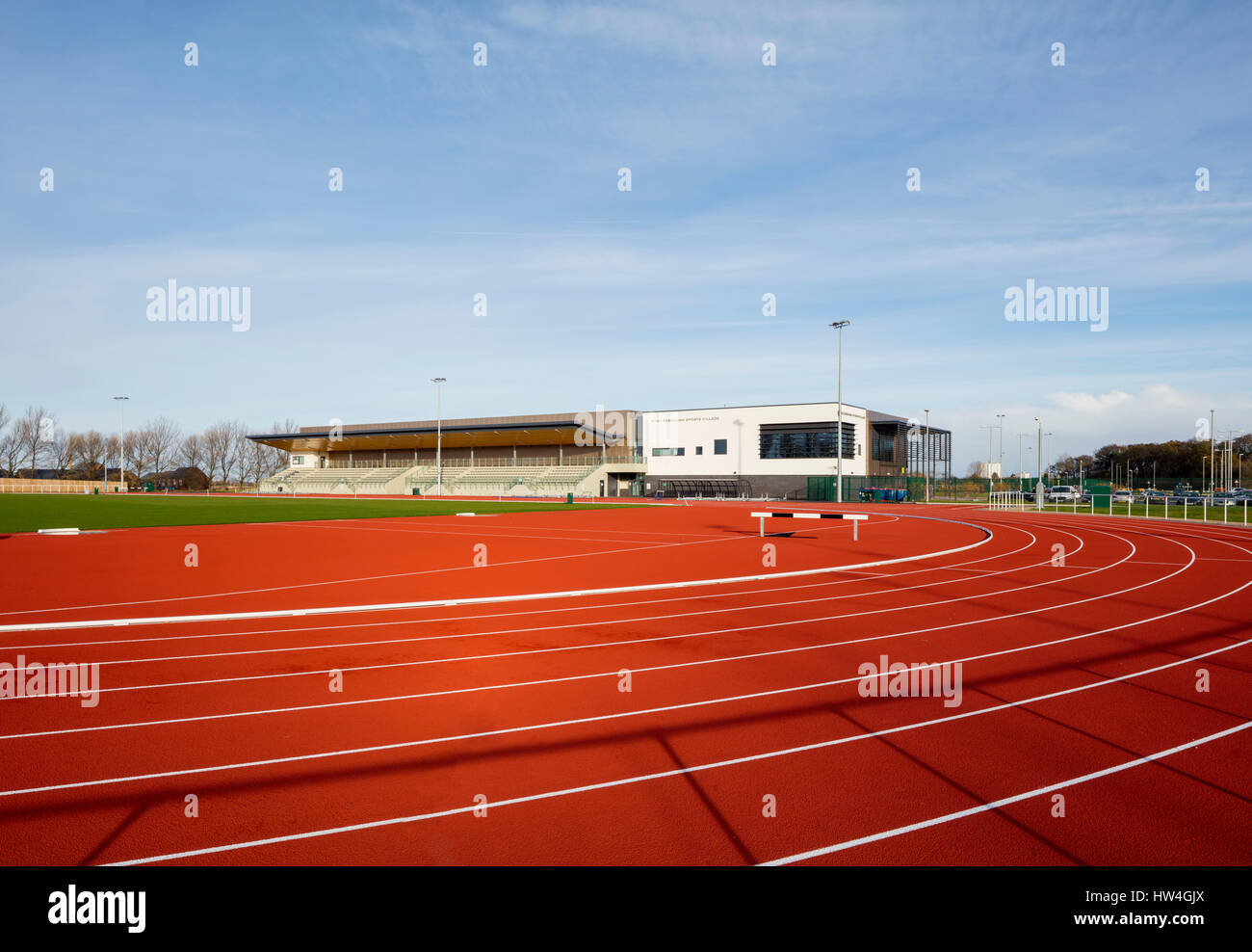 View of the track at Middlesbrough Sports Village, UK. Stock Photo