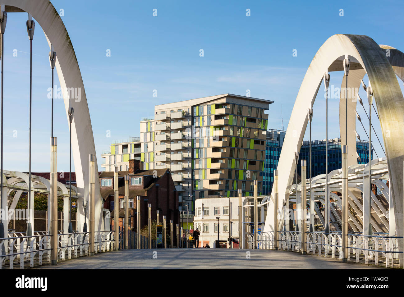 Exterior view of Elizabeth House, Wembley, London, UK. A 13-storey residential led development with retail space on the ground and first floors. Stock Photo