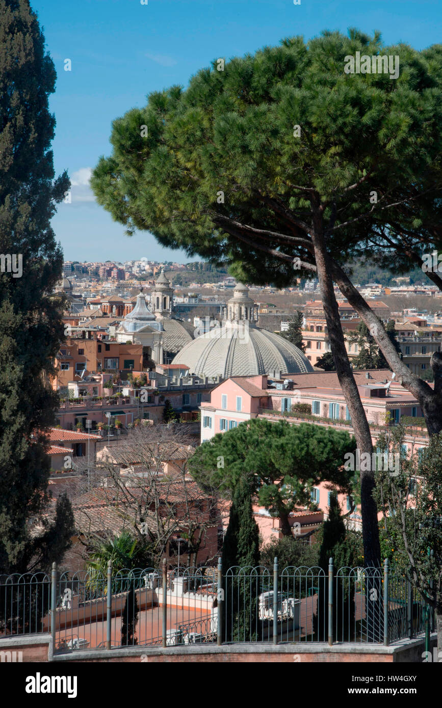 The view over Rome and the Vatican from Trinita dei Monti, Rome, Lazio, Italy. Stock Photo