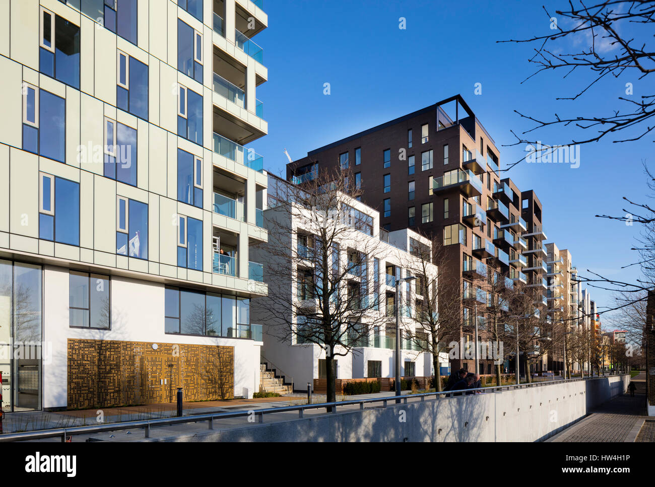 Exterior view of a building of the Greenwich Peninsular development and regeneration program, London, UK. Stock Photo