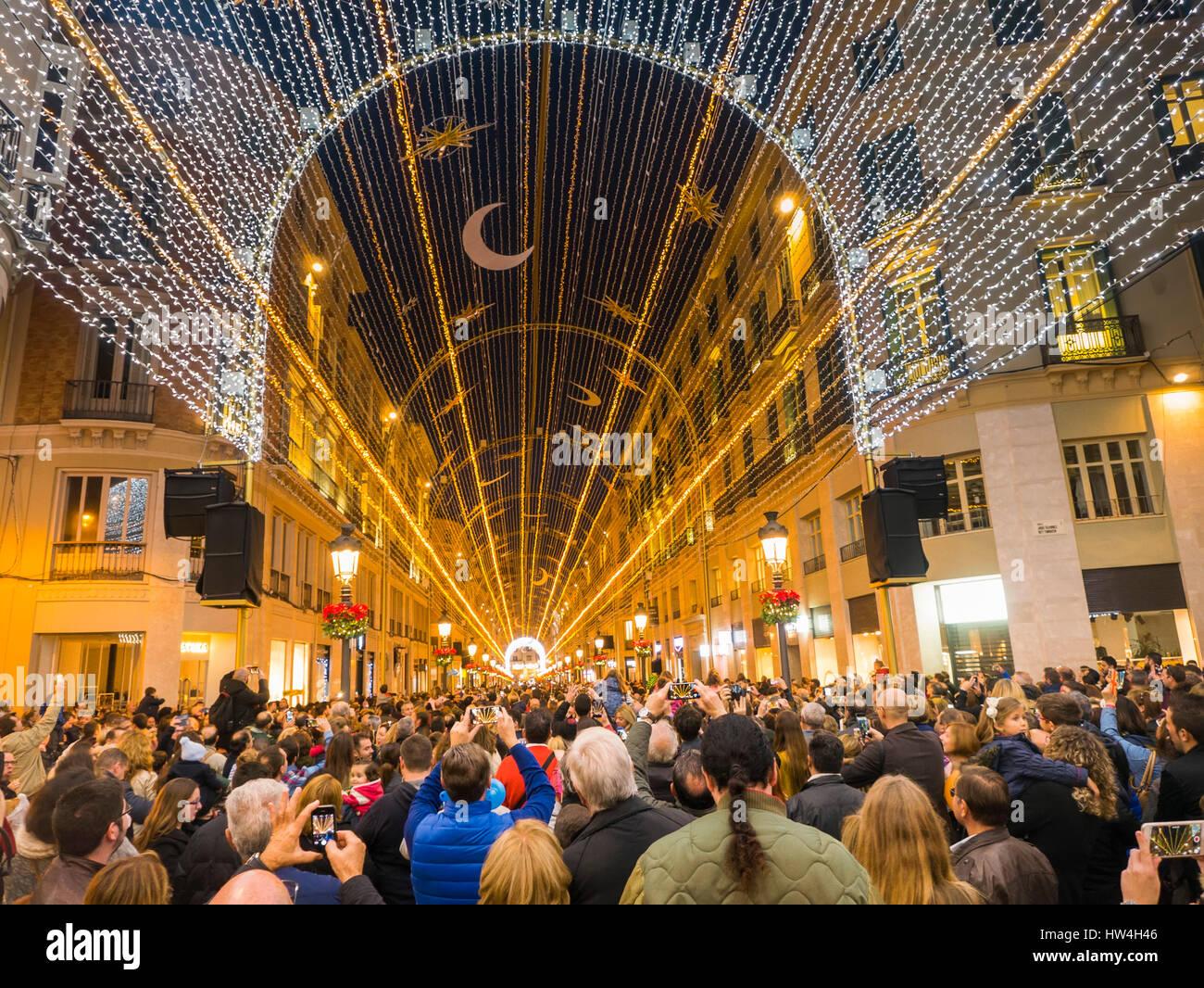 Illumination, Christmas lights. Larios street, Costa del Sol, Malaga. Andalusia southern Spain. Europe Stock Photo