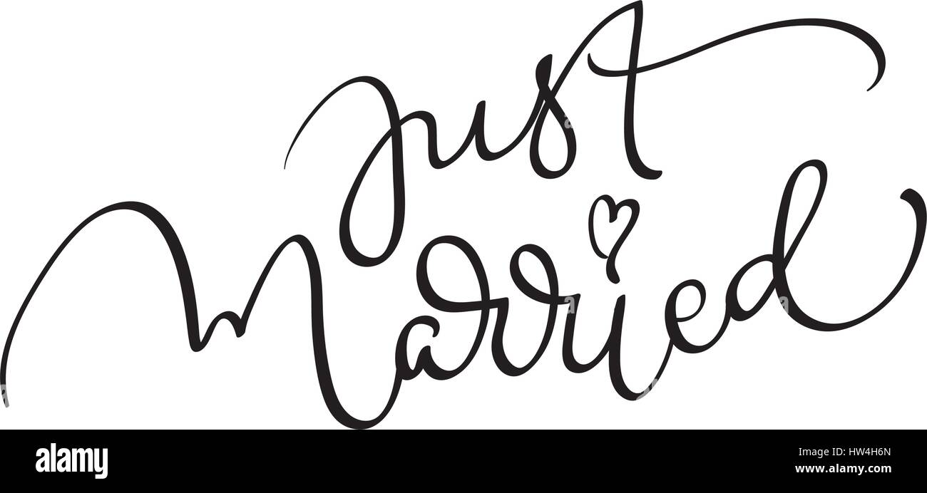 Just Married words on white background. Hand drawn Calligraphy