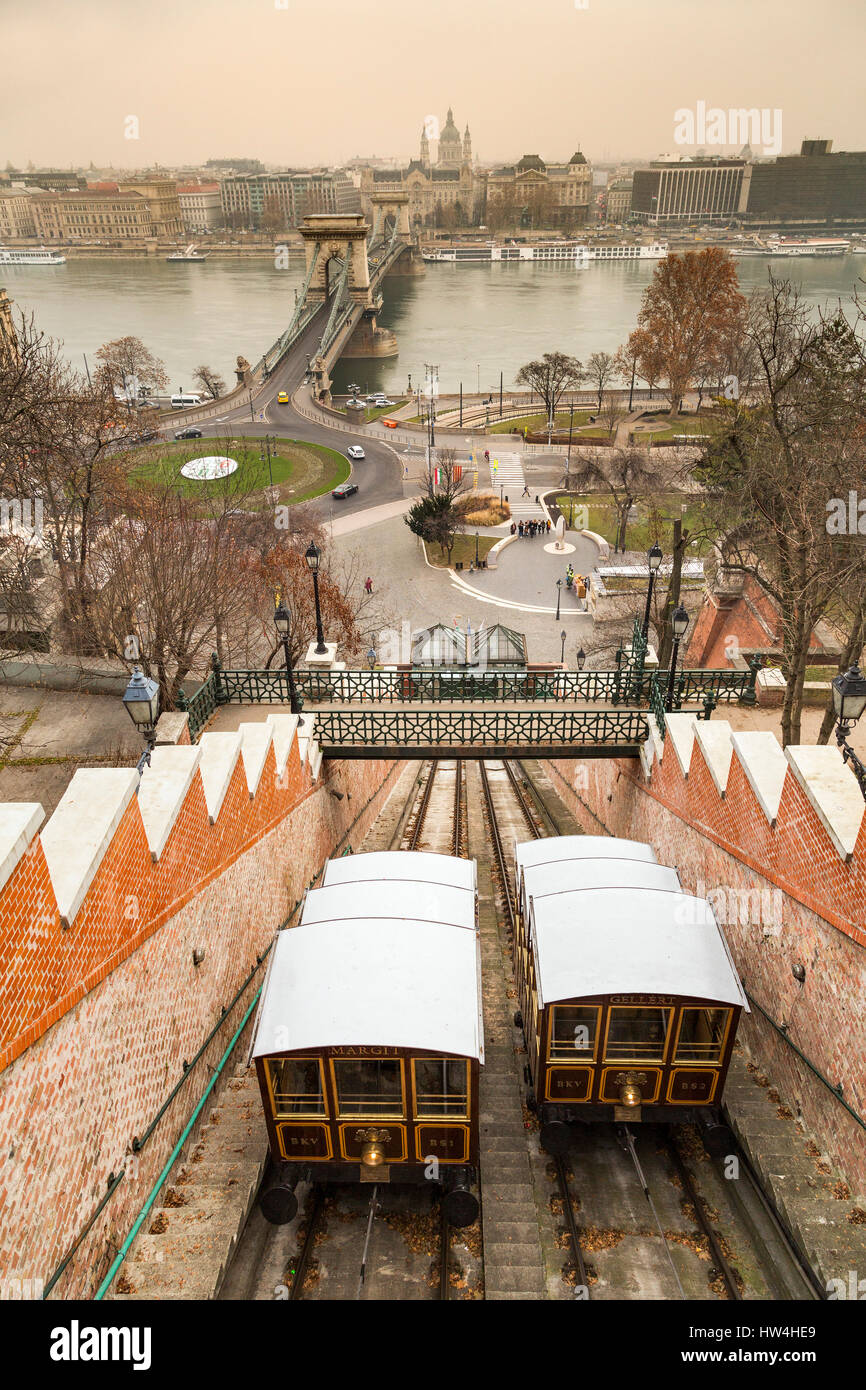 Funicular to Castle Hill District. Budapest Hungary, Southeast Europe Stock Photo