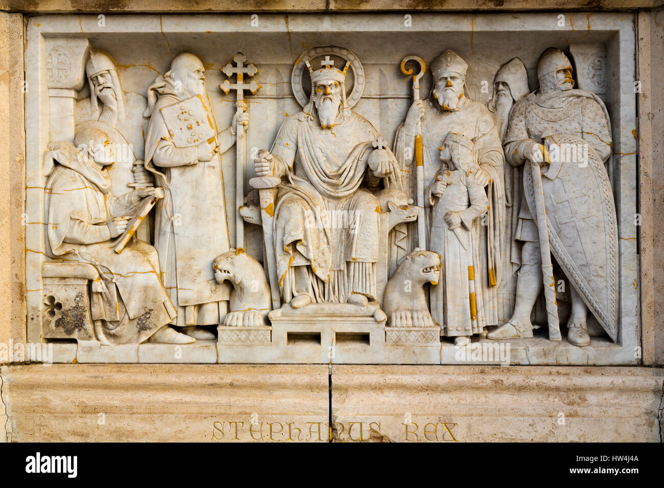 Statue of King Istvan Stephan, Fisherman's Bastion. Buda Castle Hill District. Budapest Hungary, Southeast Europe Stock Photo