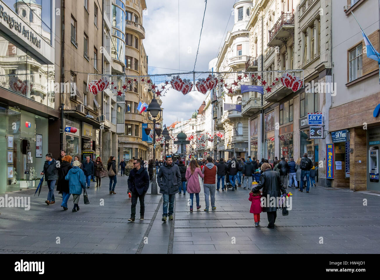 February 25th 2017 - Belgrade, Serbia - Knez Mihailova street in the center of Belgrade, full of people Stock Photo