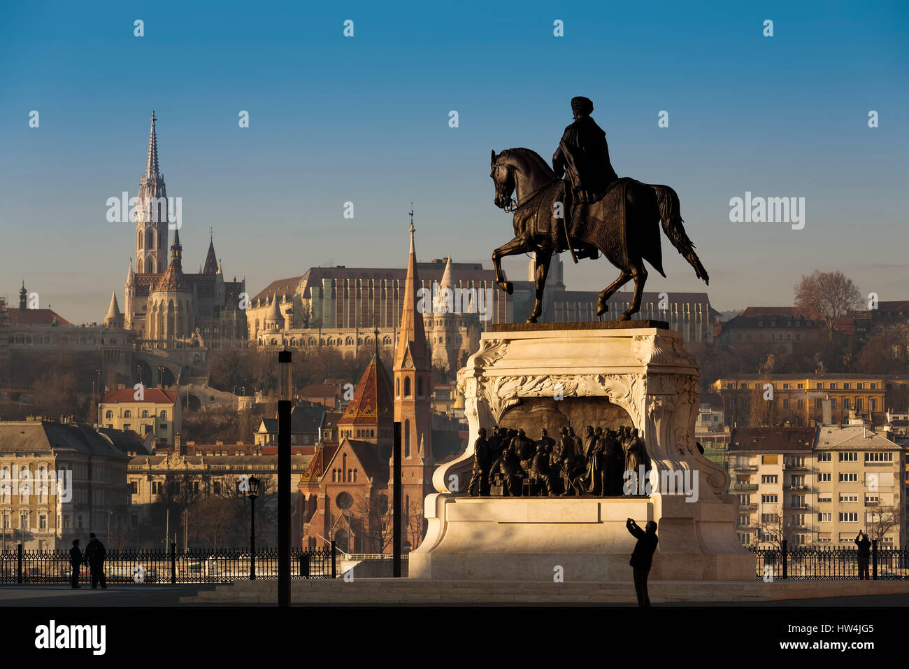 Count Gyula Andrássy statue, Castle District skyline. Budapest Hungary, Southeast Europe Stock Photo