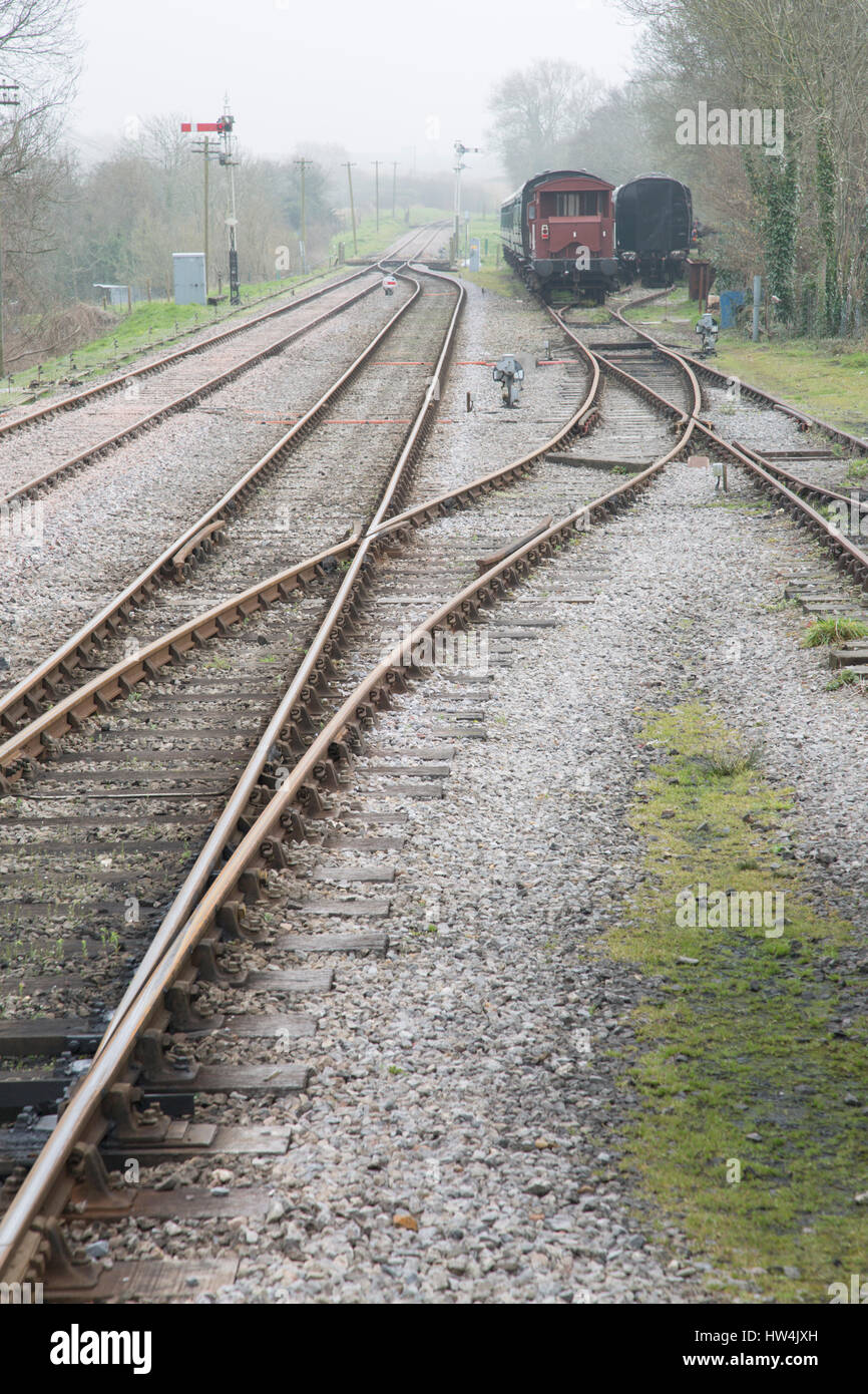 Old Railway Line with Carriages and Junction Stock Photo Alamy