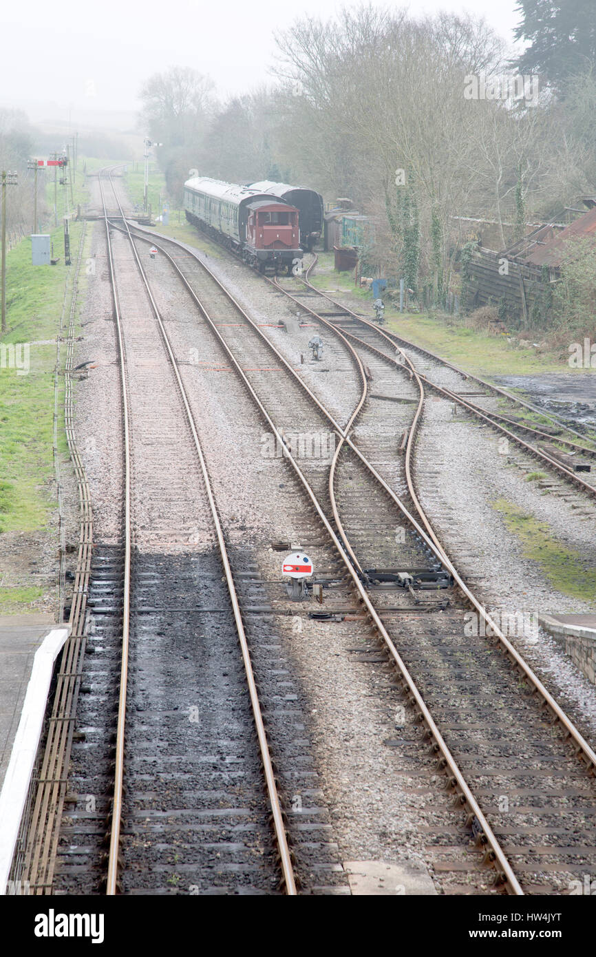 Old Railway Line with Carriages and Junction Stock Photo Alamy