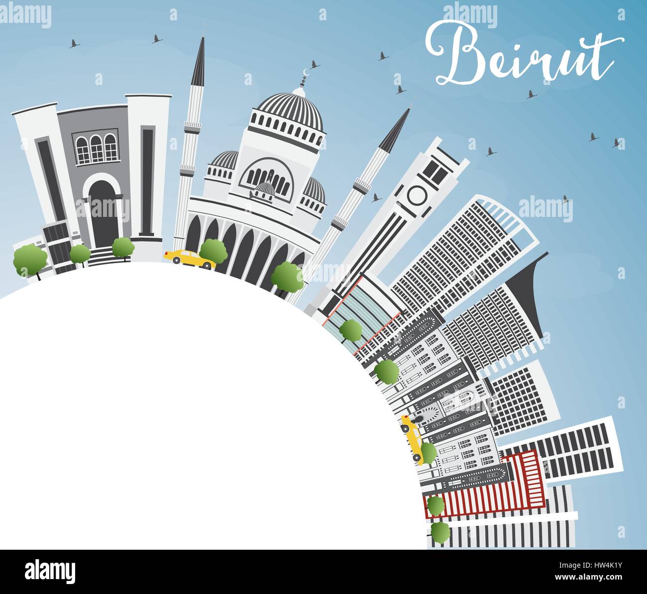 Beirut Skyline with Gray Buildings, Blue Sky and Copy Space. Vector ...