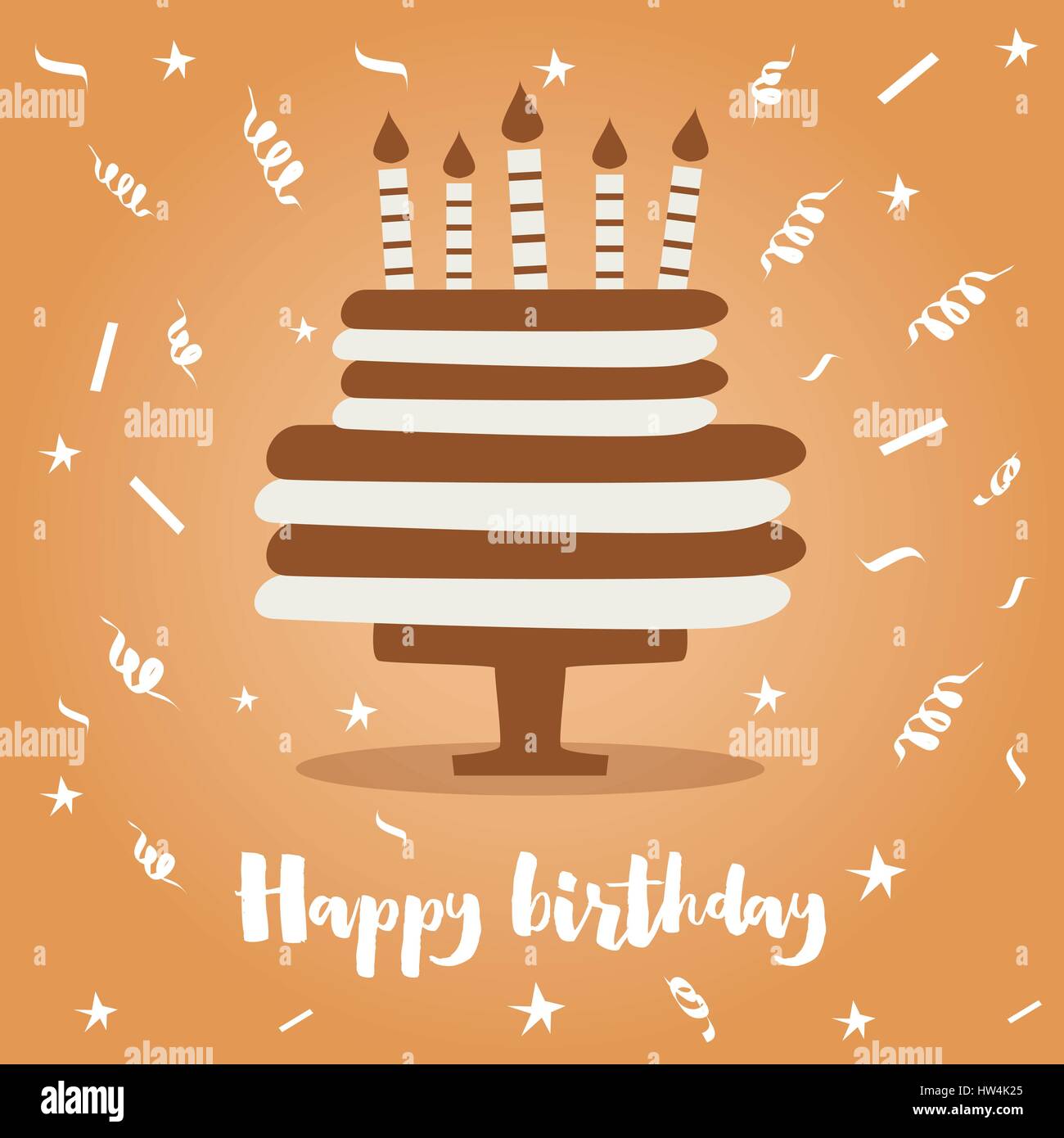 Birthday Cake with Candles and Confetti. Vector Illustration Stock ...