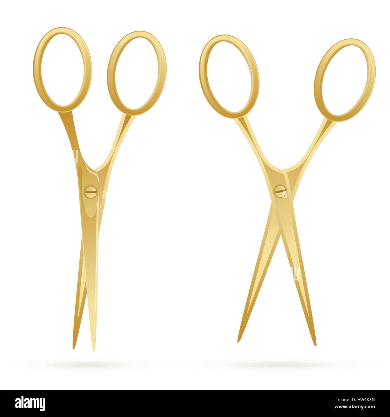 Golden Scissors Isolated on White Background. Vector Illustration. Stock Vector