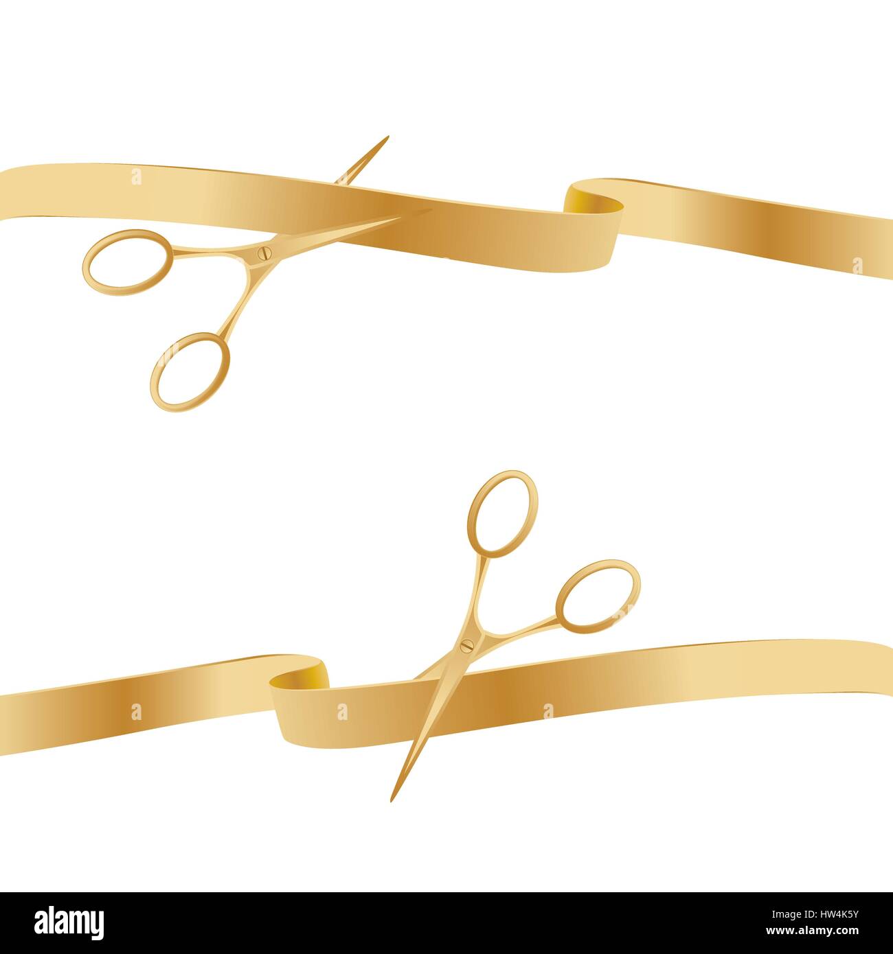 Golden Scissors Cutting Ceremony Ribbons. Vector Illustration. Stock Vector