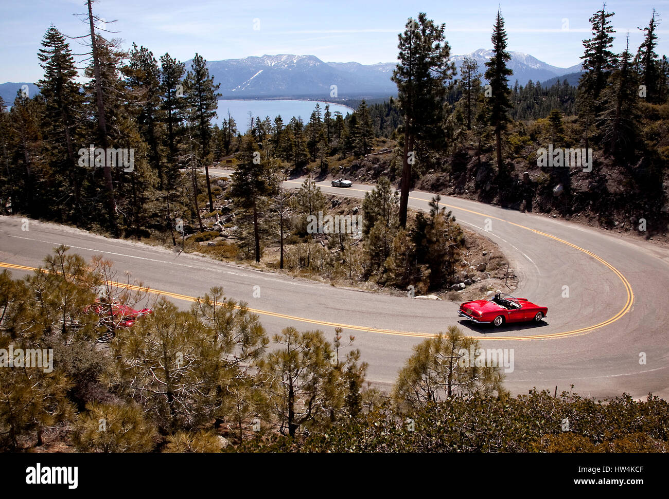 1960's Ferrari  convertible at Emerald Bay Lake Tahoe HWY 89 Stock Photo