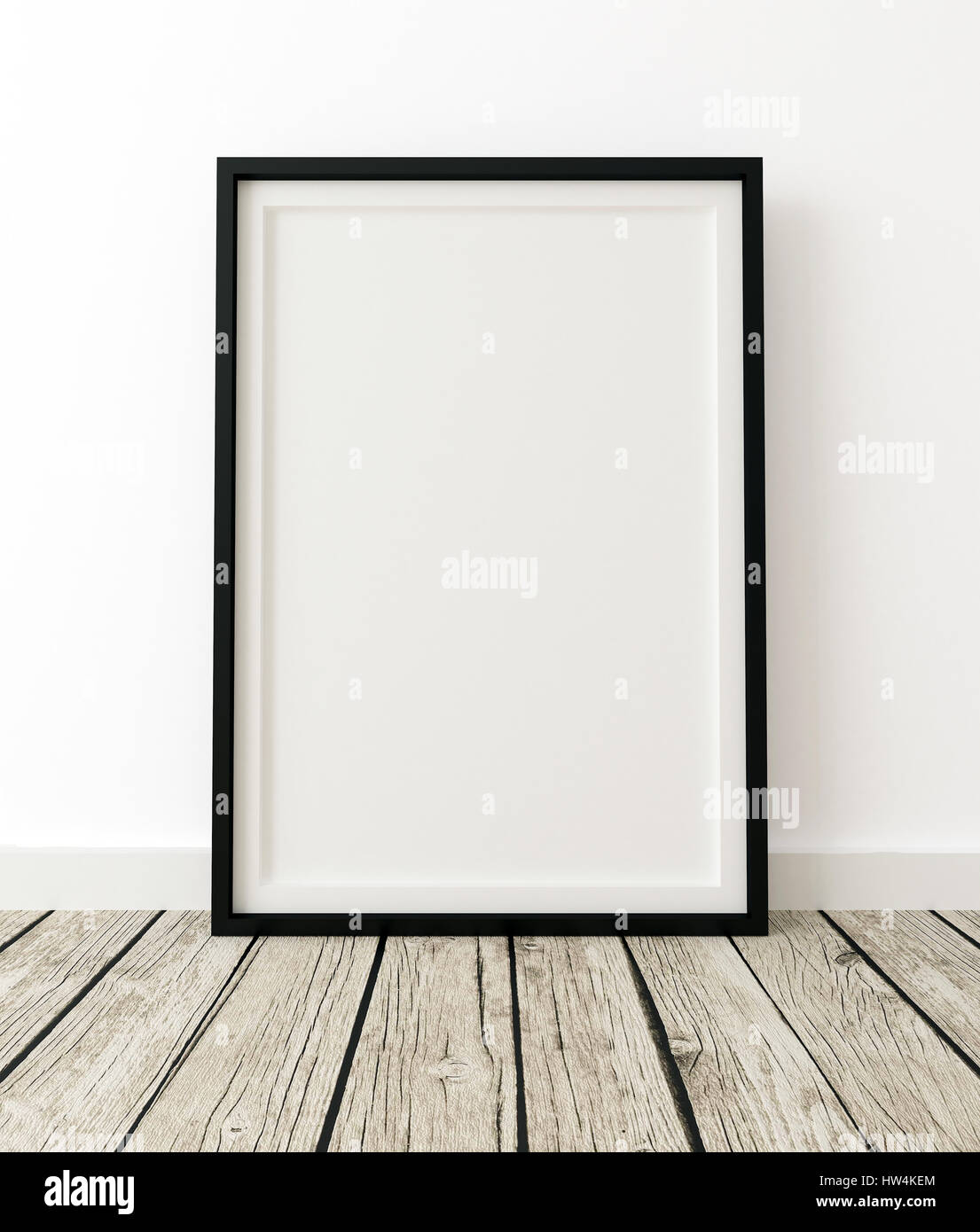 Poster Frame Mockup On White Background, Black Frame in Empty Interior, 3d Render Stock Photo