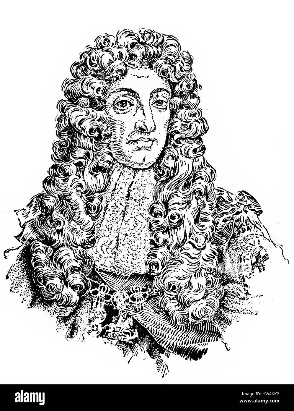 Engraving of James II, king of England. (1633-1701) From an original engraving in the Historian's History of the World, 1908 Stock Photo